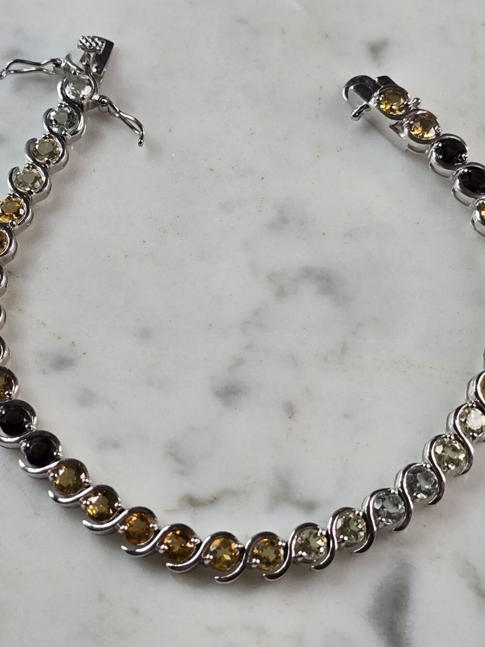 Womens Sterling Silver Modernist Citrine Quartz Topaz Bracelet 17.3g E6645